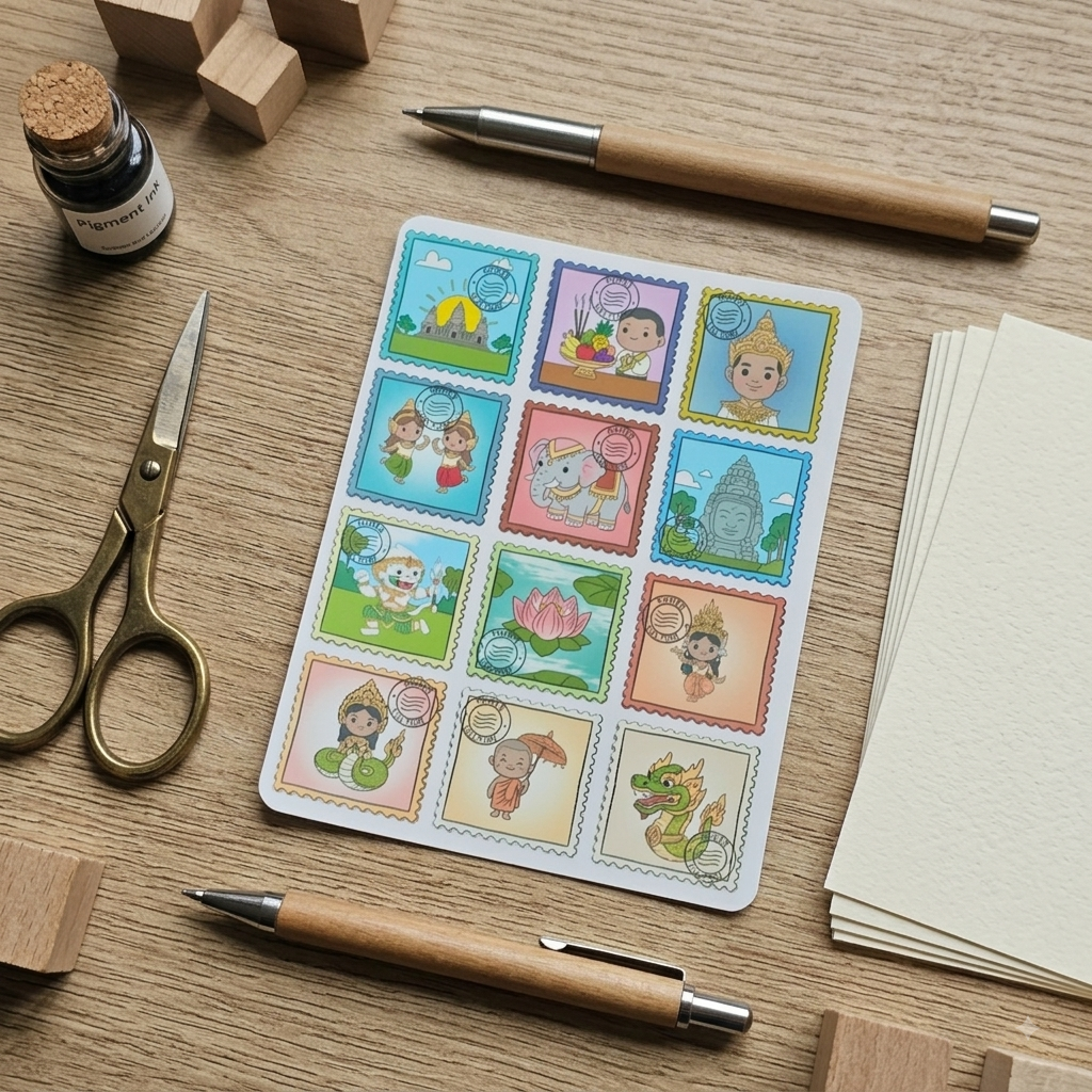 Khmer Culture Stamp Mini Sticker Sheet (3pc)