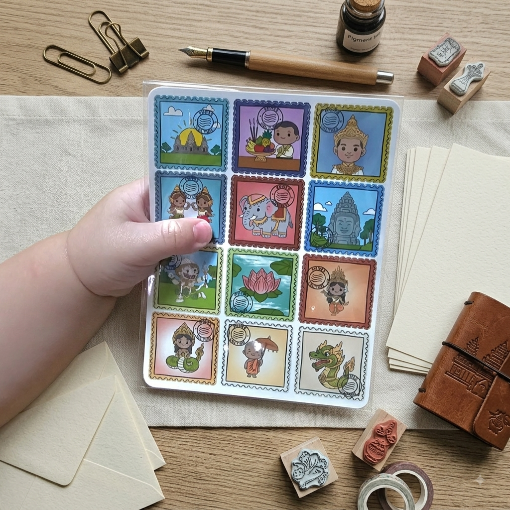 Khmer Culture Stamp Mini Sticker Sheet (3pc)